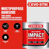 Close up of Evo-Stik multi-purpose impact instant contact adhesive tin attributes 