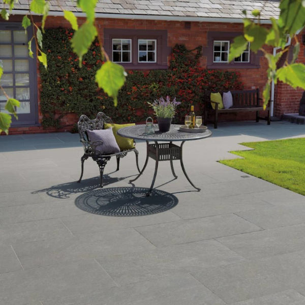 Porcelain Classic Grey Patio with garden furniture