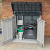 Extra Large Garden Storage Unit/Bin Store 1200 Litre Grey, with BBQ and accessories stored inside.